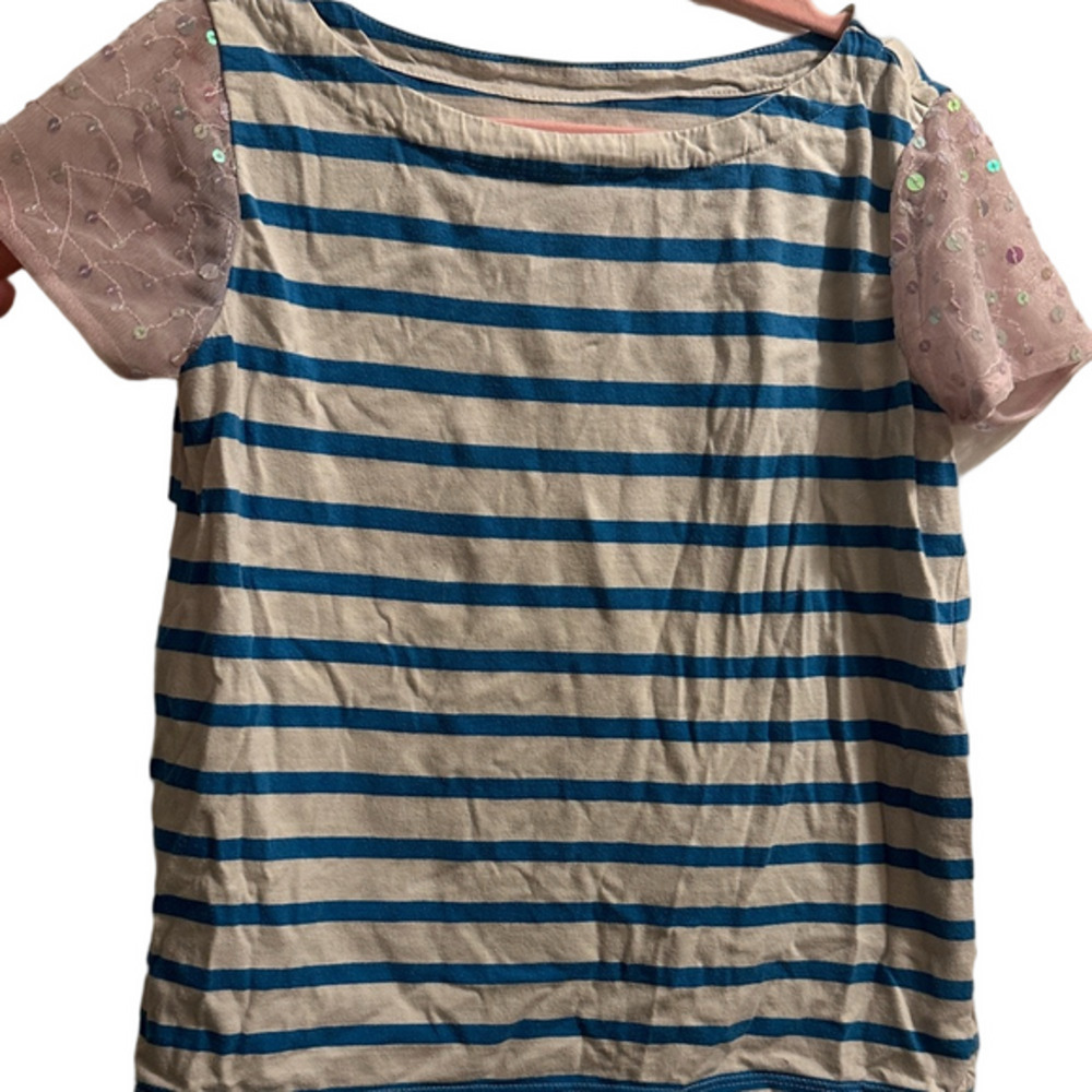 Crewcuts Striped Tee with Sequin Pink Sleeves